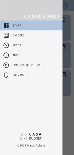 Menu dell'app CasaBudget